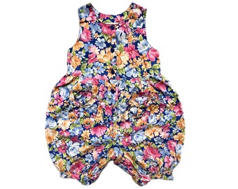Vintage girls Laura Ashley floral bubble Playsuit 9-12 months 6-9 romper summer overalls 1990s bright