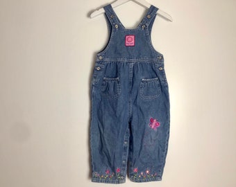 Vintage Denim overalls baby girl retro floral dungarees 12-18 months 1990s pockets