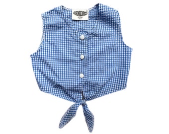 Cropped top shirt tie front girl 2-3 years vintage blue stripe