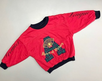 Vintage 1990s felpa rosso ragazzo 3t 3-4 anni calcio brillante jumper bambini sport retrò