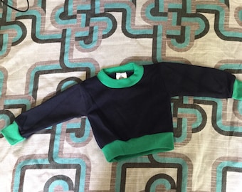 Vintage blue green baby sweatshirt 9-12 12-18 18-24 months 1980s color block retro sports 1-2