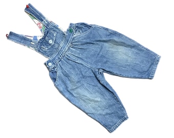 Vintage denim dungarees overalls boy girl 9-12 months 1990s retro bright