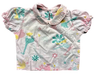 Vintage shirt meisje 9-12 maanden roze pastel blouse retro jaren 90
