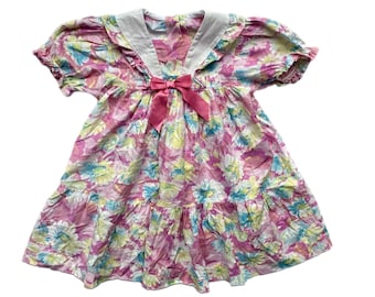 Floral Vintage summer dress girls 18-24 months collar sailor 1990s