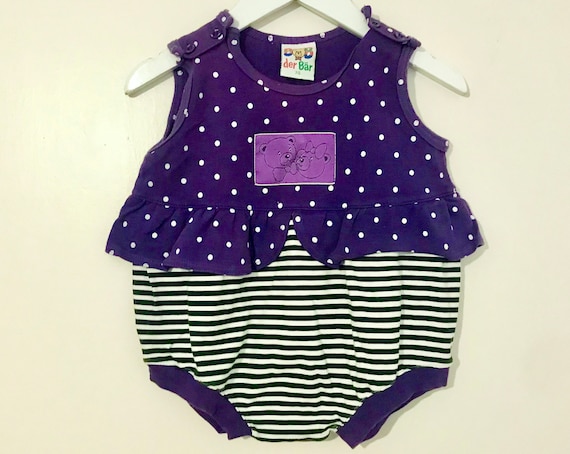 Vintage baby girl purple teddy bear playsuit 6-9 … - image 1