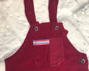 Vintage 1980s cord Overalls baby boy girl 0-3 3-6 months dungarees 1980s dark red burgundy