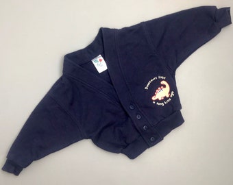Vintage baby sweatshirt navy blue dinosaur 0-3 months 1990s unisex boy girl clothes jumper
