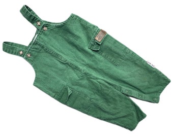 Vintage green overalls baby boy 1990s 12-18 months utility retro dungarees