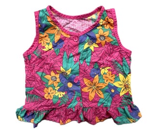 Vintage tropical floral top girl 18-24 months 1990s retro summer bright shirt