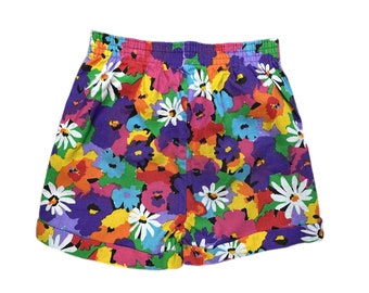 Vintage bright floral girls Shorts 9-10 years 1990s retro summer
