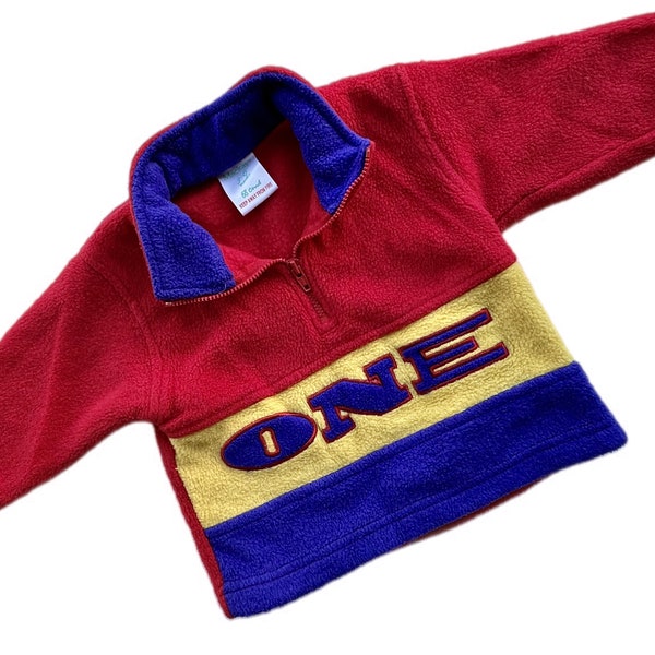Vintage baby 1990s colour block fleece sweatshirt 3-6 months red blue 1990s girl boy