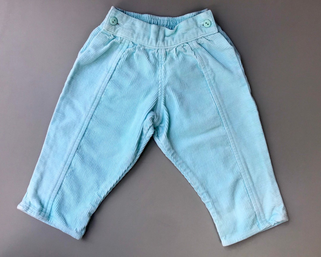 Vintage Corduroy Blue High Waisted Baby Trousers Girl 36 Months Pants