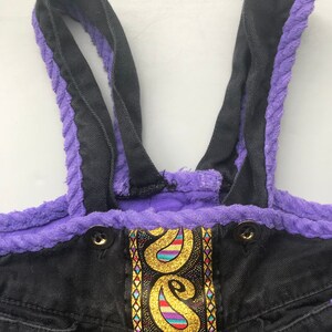Vintage black purple gold glitter 1990s overalls 3-6 months baby girl purple bright retro dungarees image 2