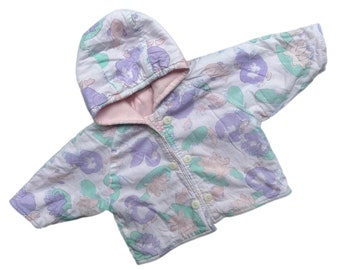 Pastel baby girl winter coat 6-9 months girl 1990s retro pink hooded jacket waterproof