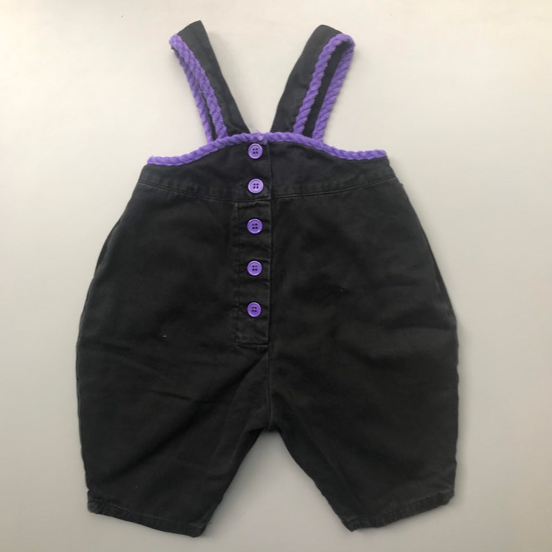 Vintage black purple gold glitter 1990s overalls 3-6 months baby girl purple bright retro dungarees image 5