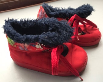 Vintage 1990s kids winter boots snow boots fur lined infant UK8 US8.5 EU25 boy girl bright primary shoes