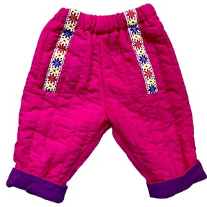 Vintage padded trousers baby girl winter warm thick pants 1990s 3-6 months pink retro