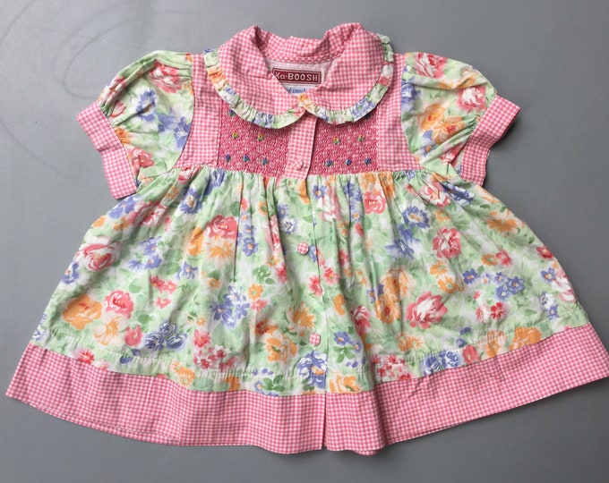 Hand Smocked Dress Vintage Baby Girl 912 Months Floral Pink Bright