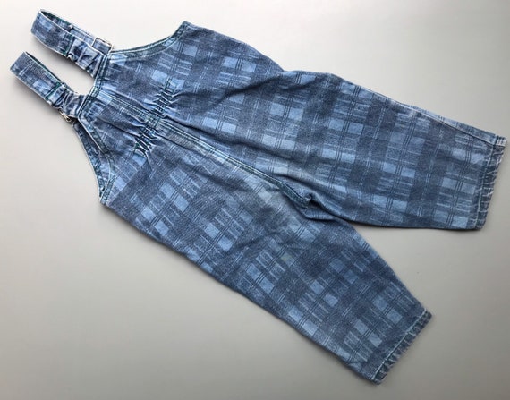 Vintage plaid denim dungarees baby boy girl 9-12 … - image 4