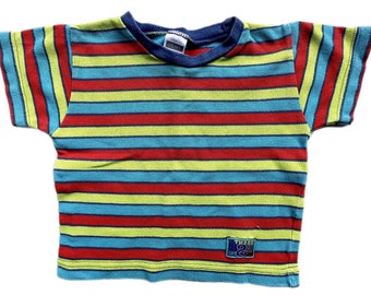 Vintage stripe summer t-shirt bright baby boy girl 1990s retro 12-18 months