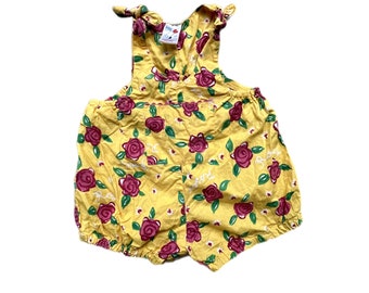 Vintage baby girl newborn romper Playsuit 1980s floral bright 0-3 months
