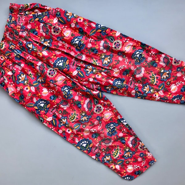 vintage 1990s floral filles pantalon pantalon 5-6 ans rouge brillant été coton léger