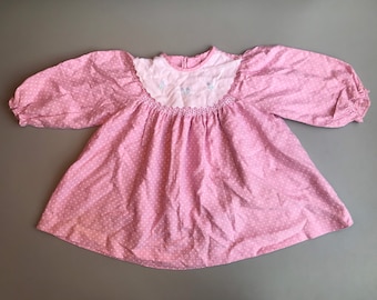 Pink polka dot dress embroidered bib collar dress baby girl 6-9 months 9-12 1990s vintage long sleeve