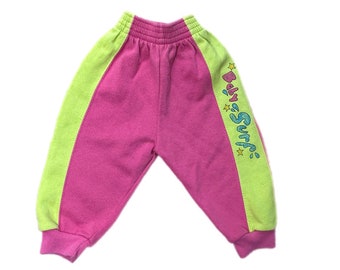 Bright pink green baby trousers girl vintage 3-6 months 1990s