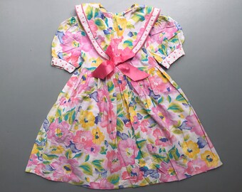 Floral Vintage summer dress girls 12-18 months collar sailor 1990s