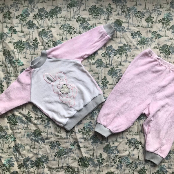 Vintage 1990s pink white tracksuit 6-9 months 9-12 baby girl months retro outfit bunny rabbit