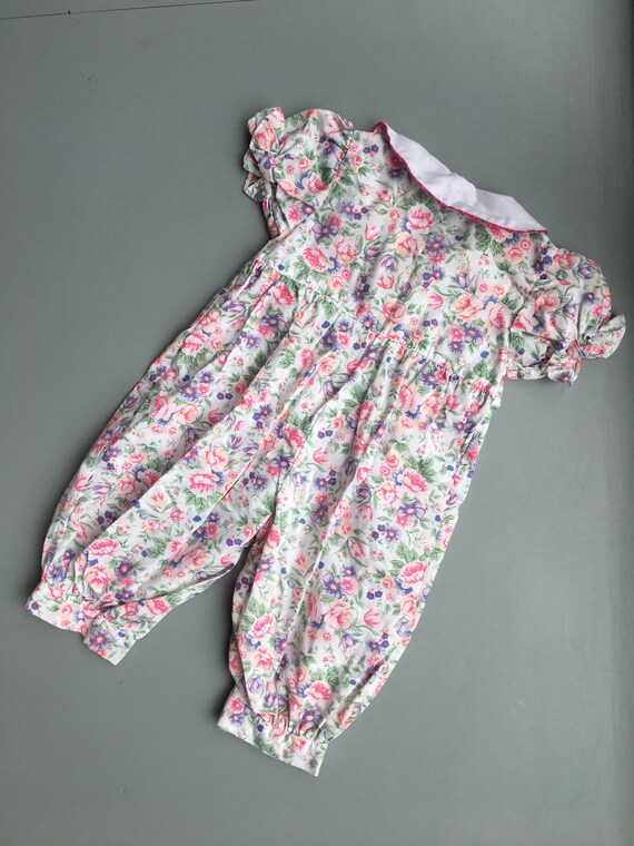 Vintage baby girl floral romper Playsuit 1980s pi… - image 5