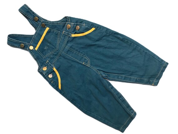 Salopette in denim verde vintage anni '90 per neonati, taglia 12-18 mesi,  bambina e bambino