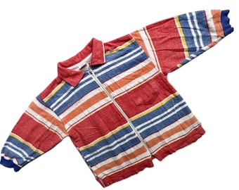 Bright striped fleece 4-5 years sweater jumper 1990s boy girl full zip jacket