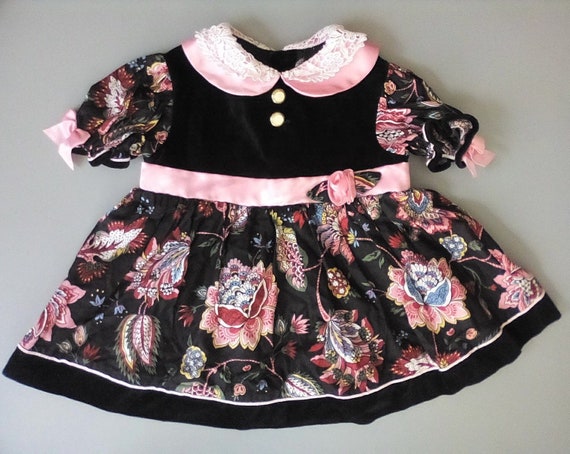 Velvet floral pink satin dress baby girl 9-12 mon… - image 1