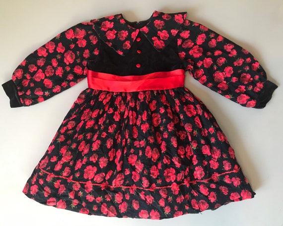 Vintage velvet floral dress girl 3t 3-4 years net… - image 1