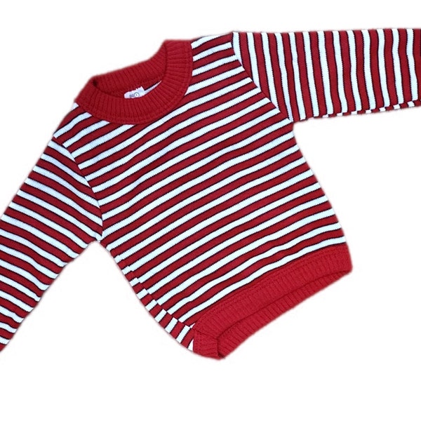 Vintage knit sweater 6-9 months 9-12 baby boy girl red 1980s striped Christmas