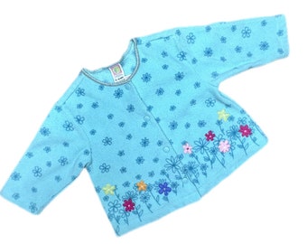 Vintage Gymboree baby girl cardigan jacket bright blue 12-18 months floral fleece