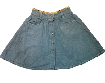 Vintage 1990s denim skirt plaid girl 3-4 skater retro