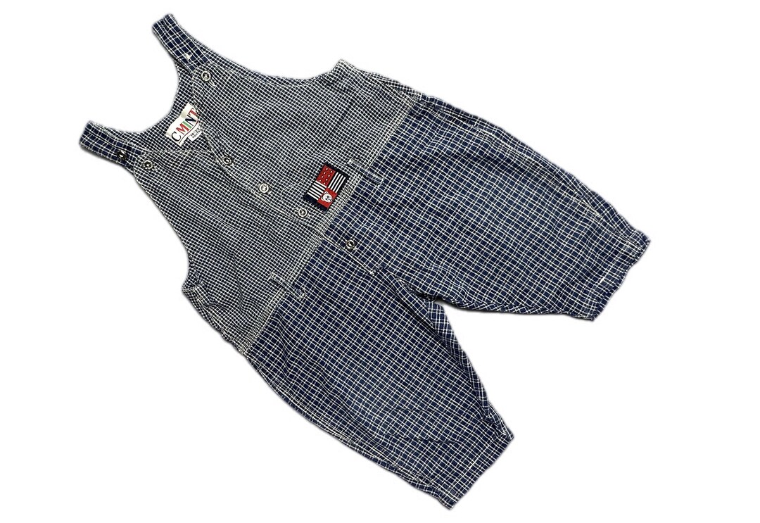 Vintage Baby Boy Check Bubble Overalls Bear Navy Blue 1824 Etsy