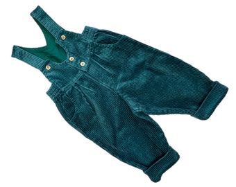Vintage corduroy overalls girl boy 9-12 months dungarees 1990s green