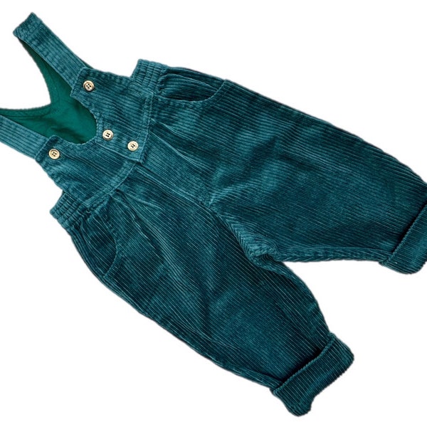 Vintage corduroy overalls girl boy 9-12 months dungarees 1990s green