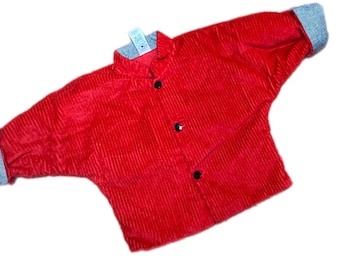 Vintage baby cord padded jacket red boy girl 12-18 months cotton 1980s retro