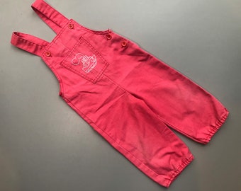 Vintage red baby overalls 9-12 months 6-9  boy dungarees retro red 1980s lightweight summer boat ship