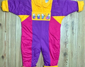 Retro colour block bright Playsuit 18-24 months 2-3 years baby girl vintage 1990s padded winter warm