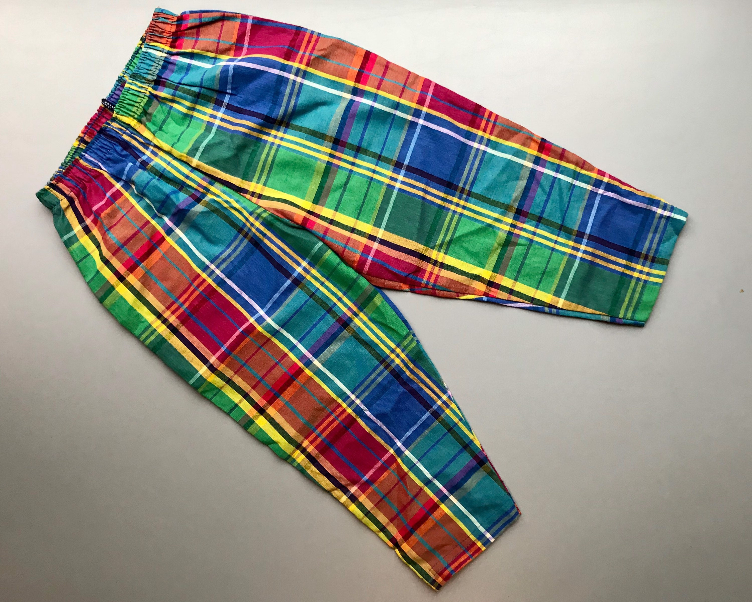 Vintage Rainbow Plaid Pants 18 24 Months Boy Girl 1990s Blue