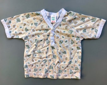 Vintage 1990s camicia ragazzo bambina 6-9 mesi Y2K verde marrone maniche corte foglie