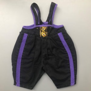Vintage black purple gold glitter 1990s overalls 3-6 months baby girl purple bright retro dungarees image 1
