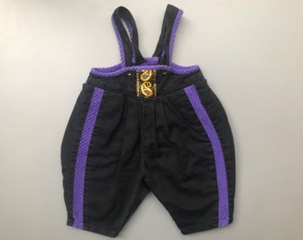 Vintage black purple gold glitter 1990s overalls 3-6 months baby girl purple bright retro dungarees