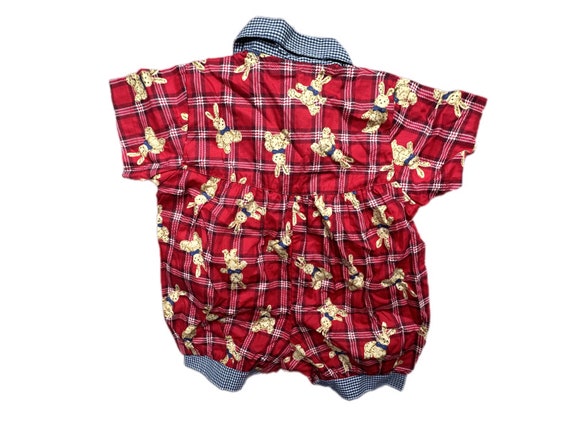 Vintage bright red teddy bear  baby playsuit 3-6 … - image 3