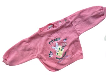 Vintage sweatshirt jaren 1990 meisje 9-12 maanden roze retro trui trui